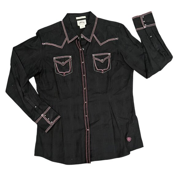 Ariat women's black snap front embroidered shirt, front pockets, fitted Sz Large - Picture 1 of 8